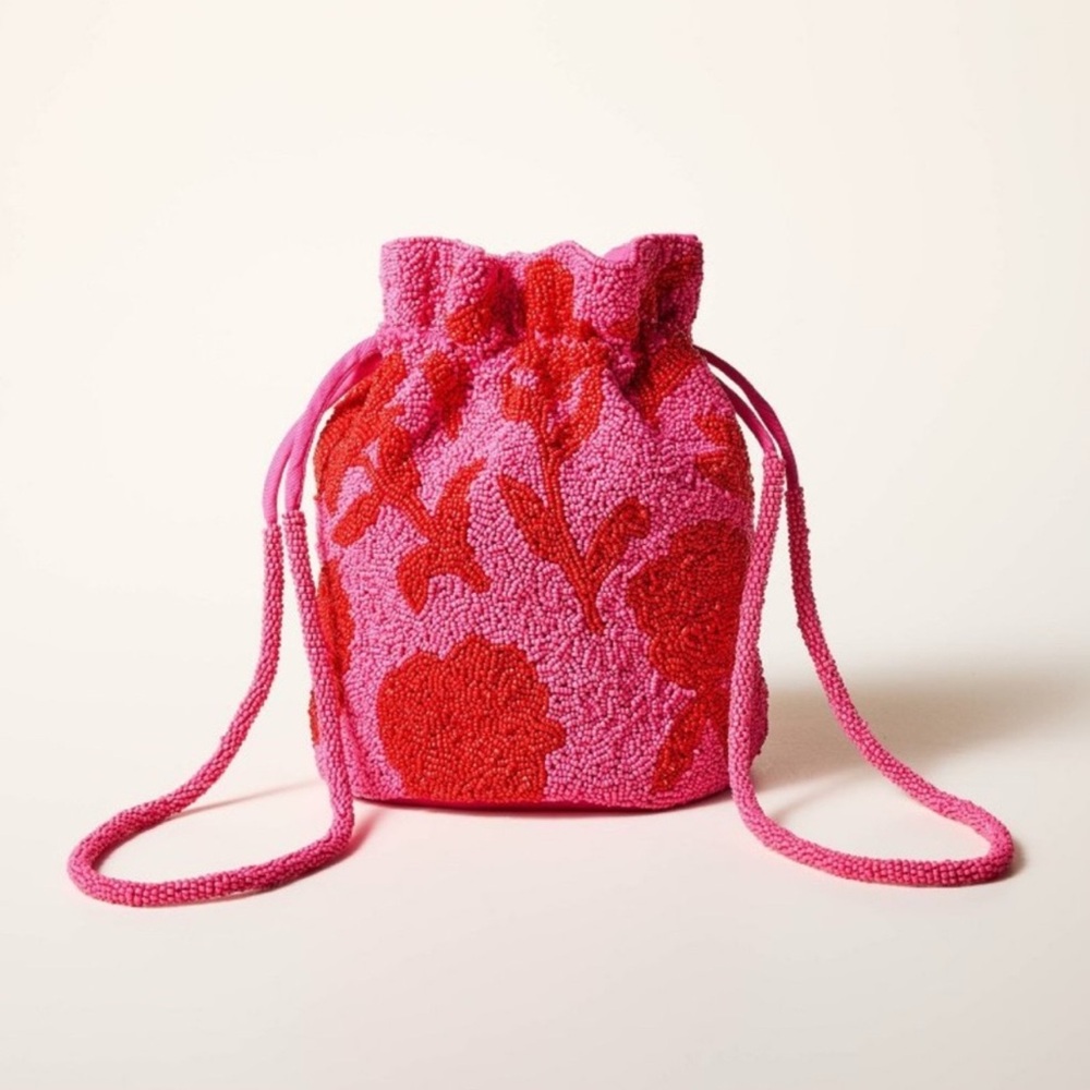 Kate Spade x Target Beaded Classic Rose Drawstring Bucket Bag - Pink/Red